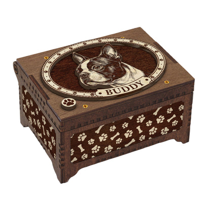 Boston Terrier Dog Custom Memorial Music Box, Urn