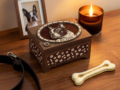 Boston Terrier Dog Custom Memorial Music Box, Urn