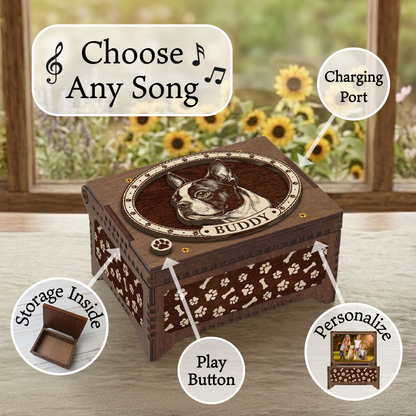 Boston Terrier Dog Custom Memorial Music Box, Keepsake Urn