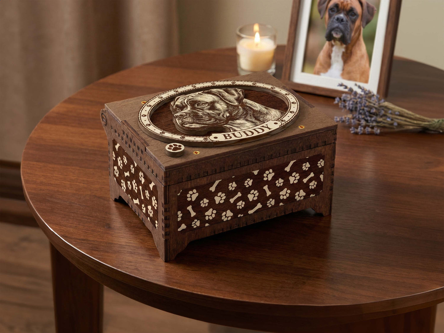 Boxer Dog Custom Memorial Music Box, Keepsake Urn