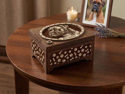 Boxer Dog Custom Memorial Music Box, Keepsake Urn
