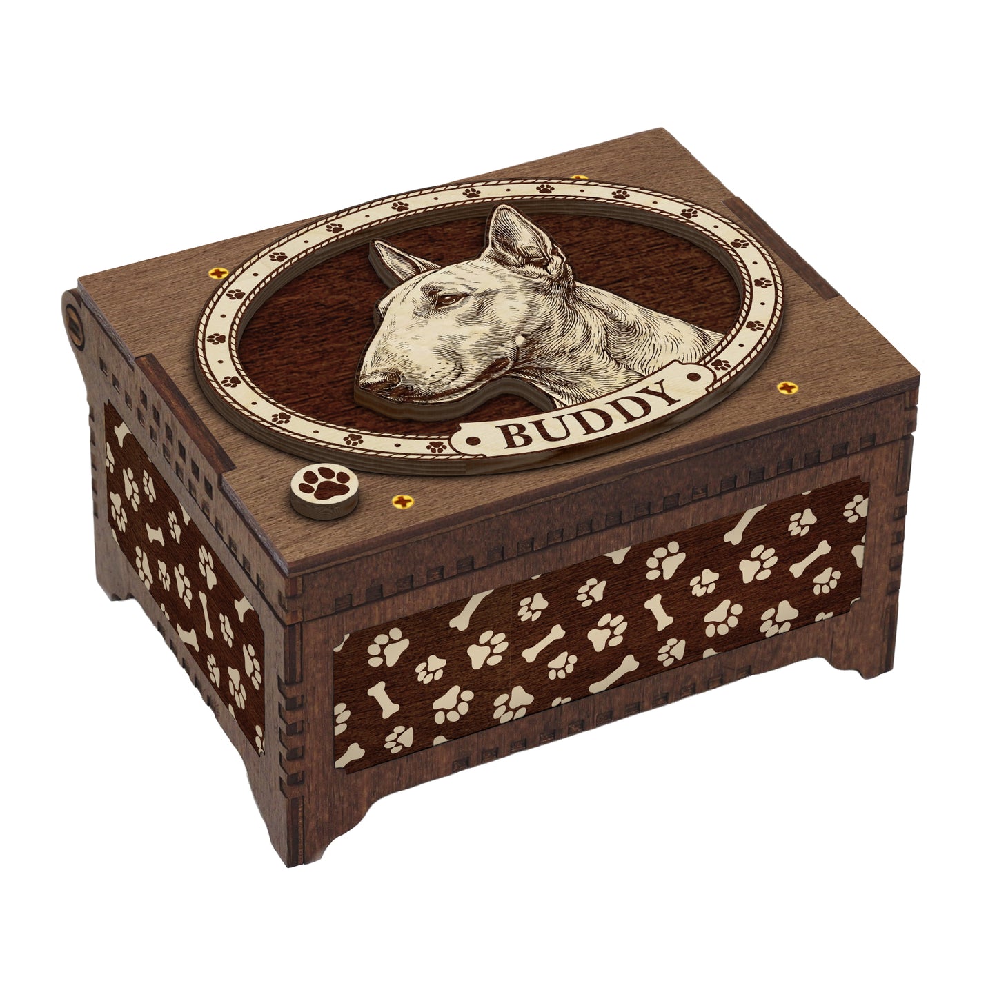 Bull Terrier Dog Custom Memorial Music Box, Keepsake Urn