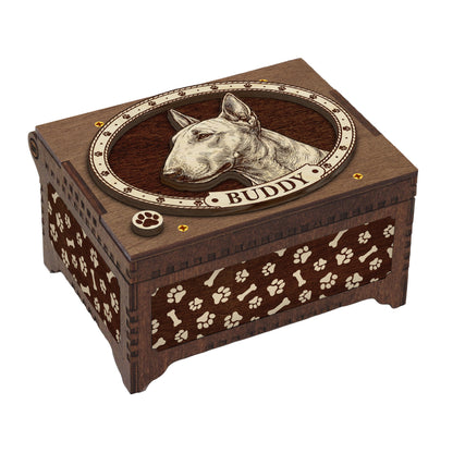 Bull Terrier Dog Custom Memorial Music Box, Keepsake Urn