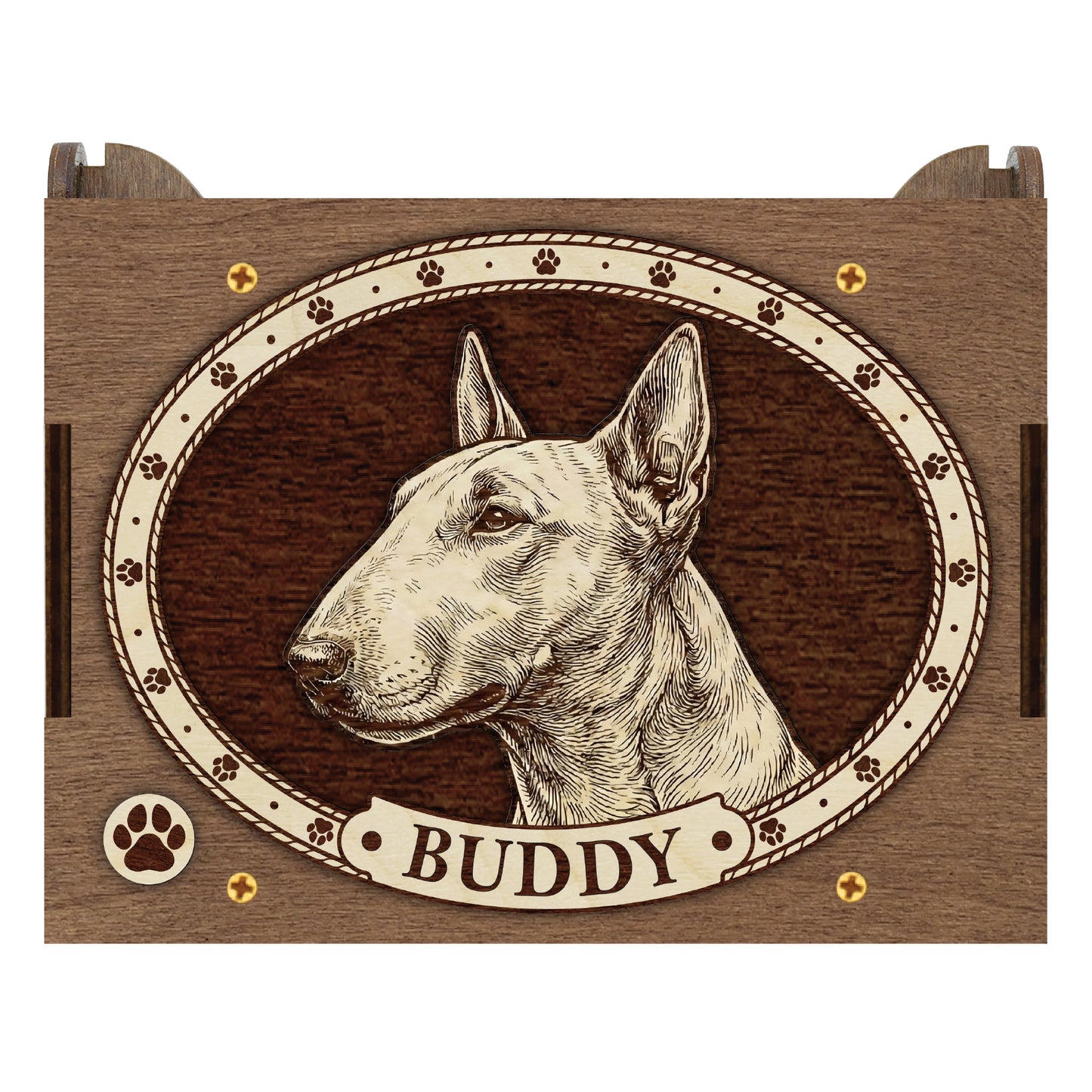 Bull Terrier Dog Custom Memorial Music Box, Keepsake Urn