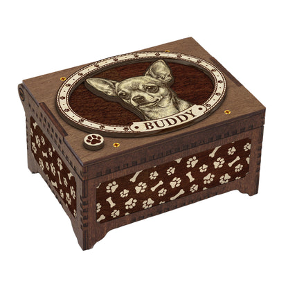 Chihuahua Dog Custom Memorial Music Box, Keepsake Urn
