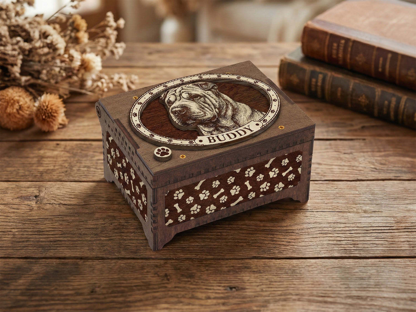 Chinese Shar-Pei Custom Memorial Music Box, Keepsake Urn