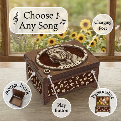 Chinese Shar-Pei Custom Memorial Music Box, Keepsake Urn