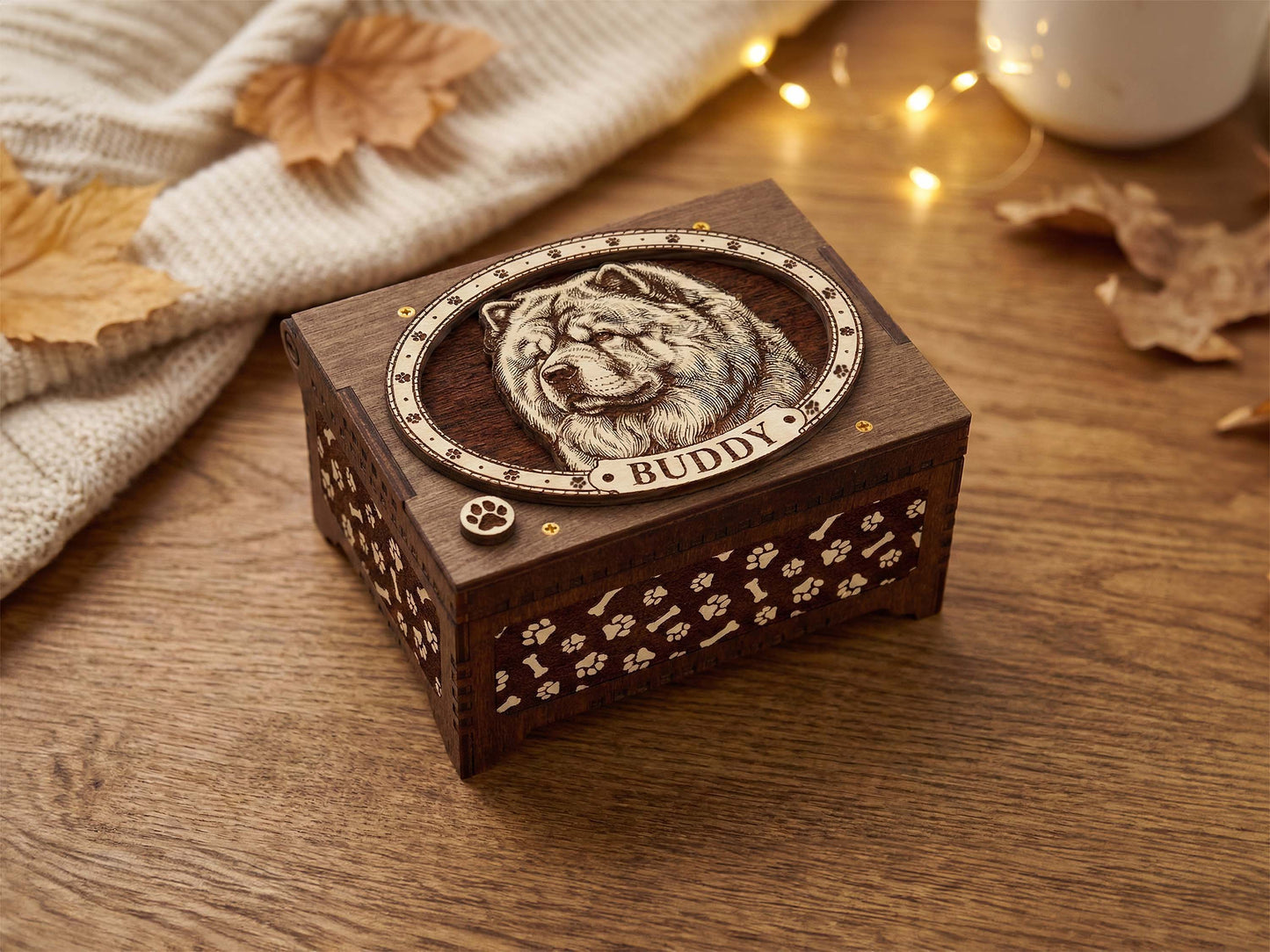 Chow Dog Custom Memorial Music Box, Keepsake Urn