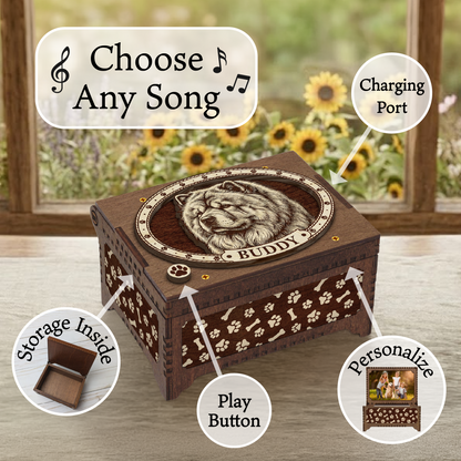 Chow Dog Custom Memorial Music Box, Keepsake Urn