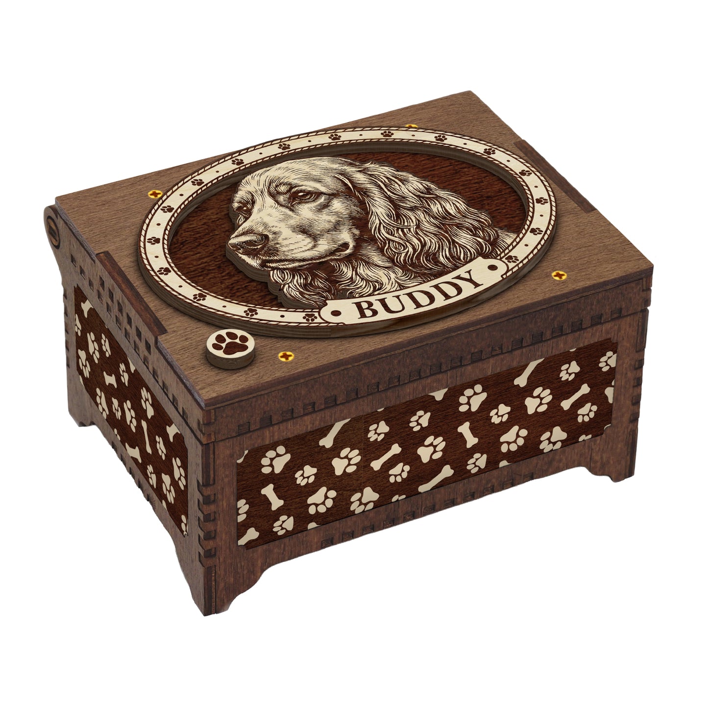 Cocker Spaniel Dog Custom Memorial Music Box, Keepsake Urn