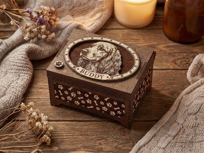 Cocker Spaniel Dog Custom Memorial Music Box, Keepsake Urn
