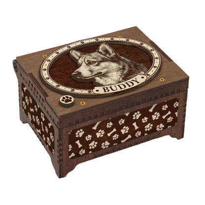 Corgi Dog Custom Memorial Music Box, Keepsake Urn
