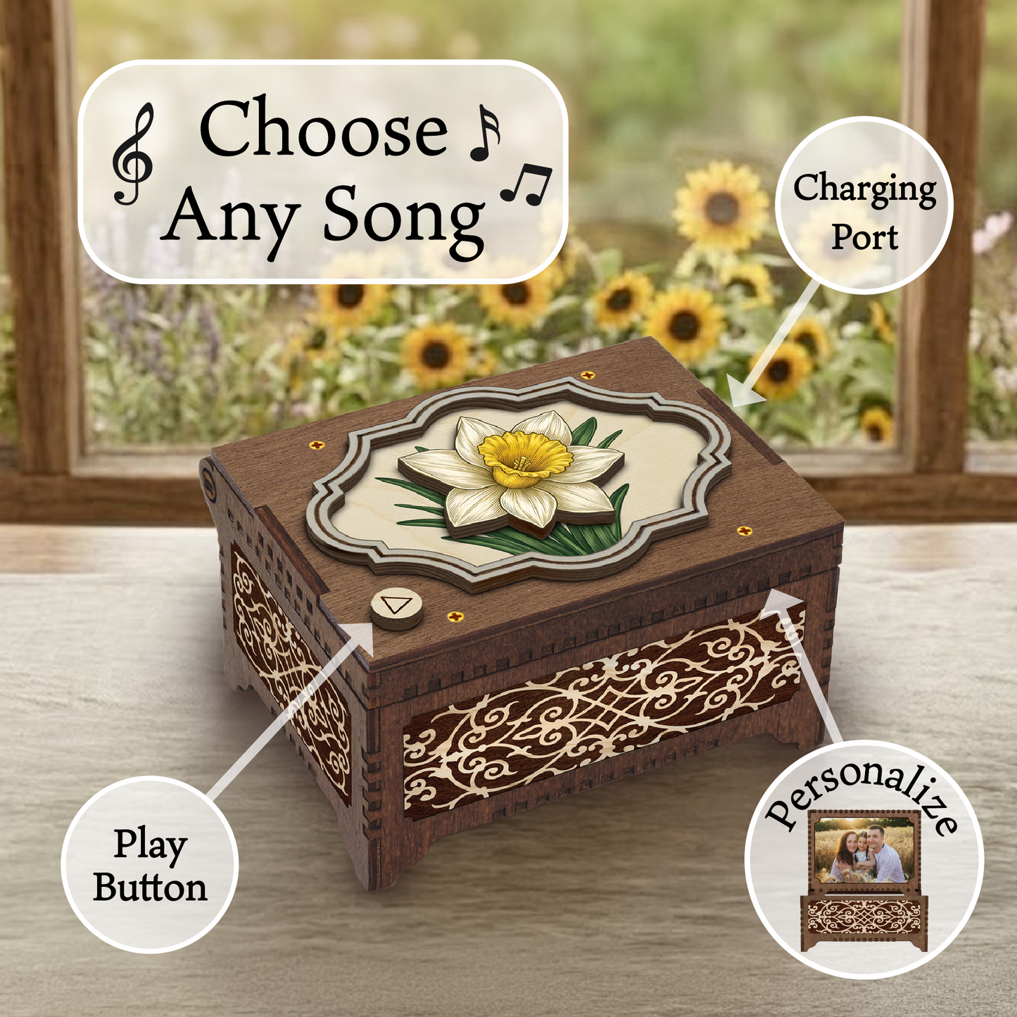 Colorful Daffodil Music Box