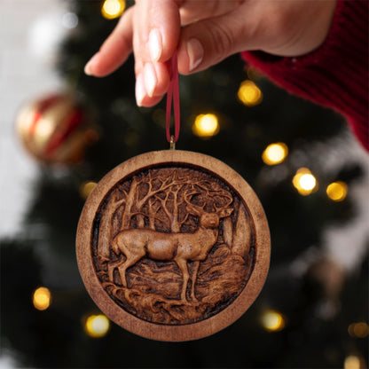 Deer Carved Wood Ornament