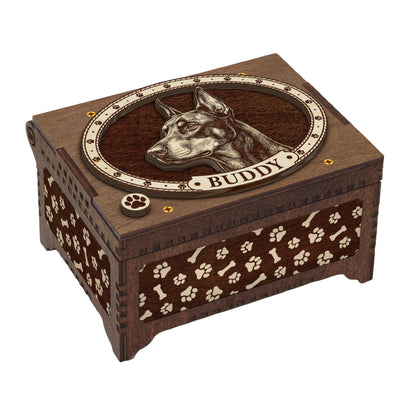 Doberman Pinscher Dog Custom Memorial Music Box, Keepsake Urn