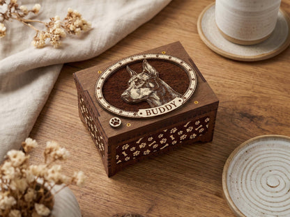Doberman Pinscher Dog Custom Memorial Music Box, Keepsake Urn