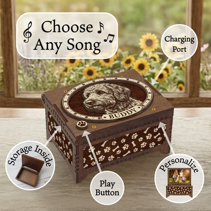 Doodle Dog Custom Memorial Music Box, Keepsake Urn