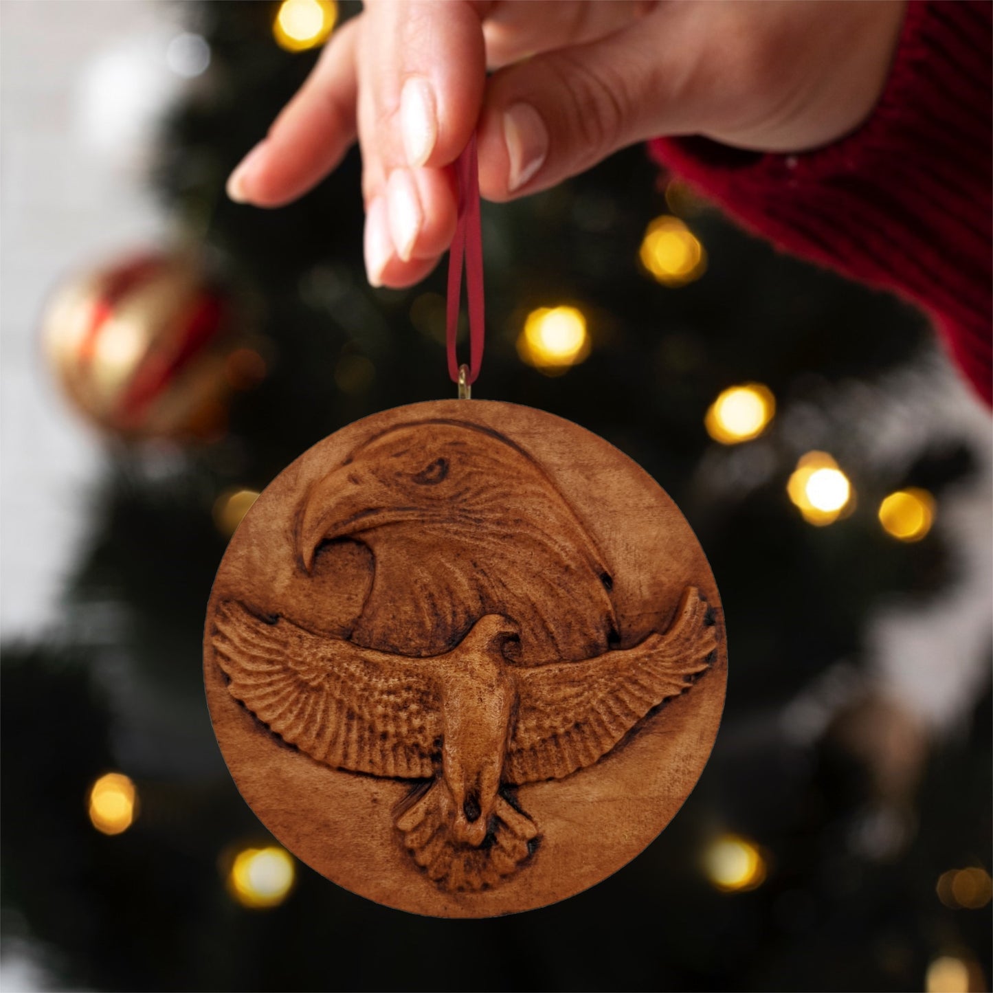 Eagles Carved Wood Ornament