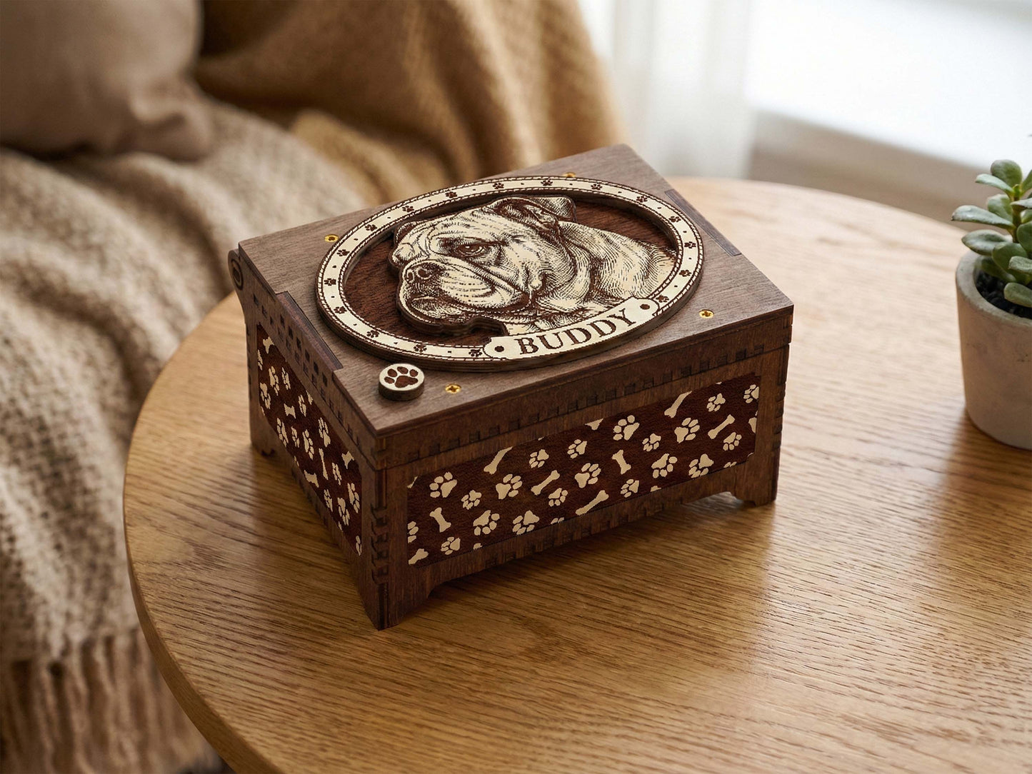 English Bulldog Custom Memorial Music Box, Urn