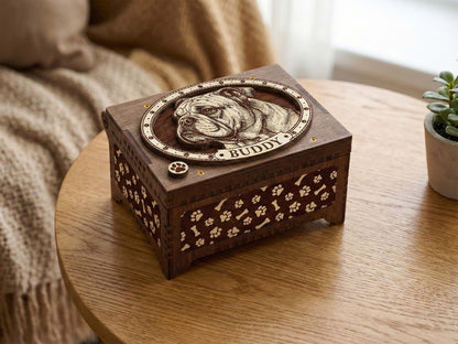 English Bulldog Custom Memorial Music Box, Urn