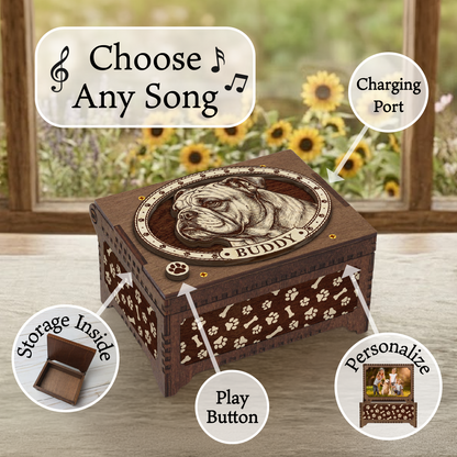 English Bulldog Custom Memorial Music Box, Keepsake Urn