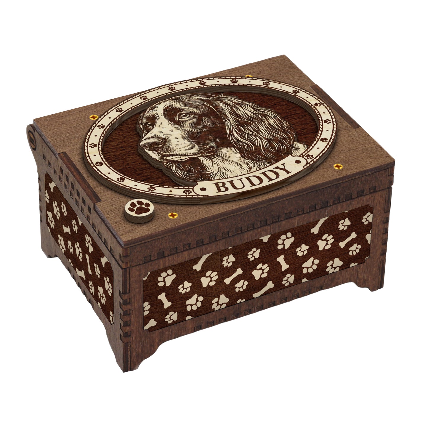 English Springer Spaniel Dog Custom Memorial Music Box, Keepsake Urn