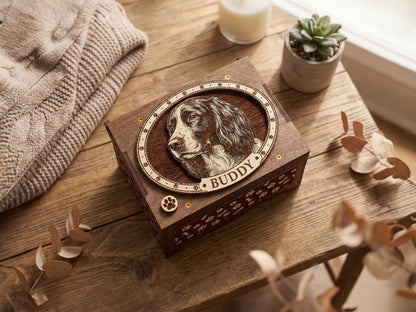 English Springer Spaniel Dog Custom Memorial Music Box, Keepsake Urn