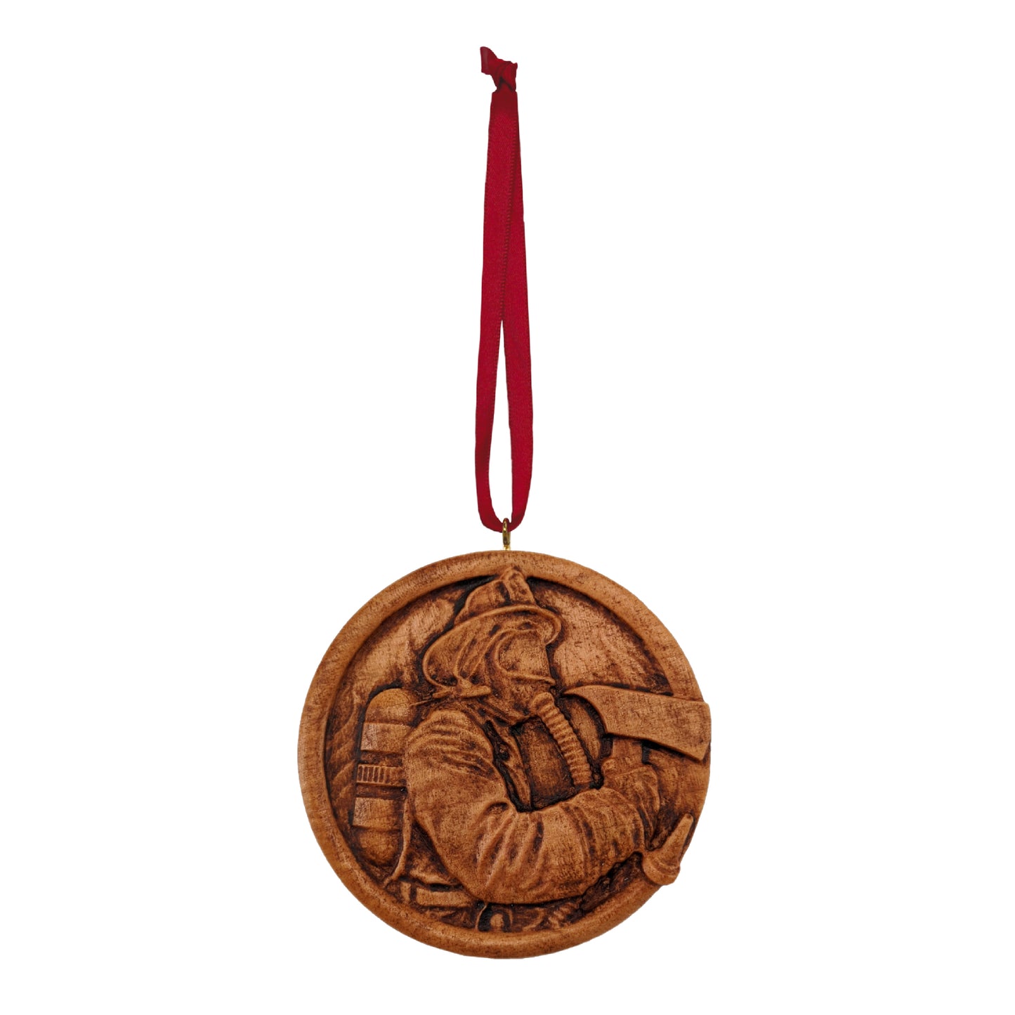 Firefighter Carved Wood Ornament