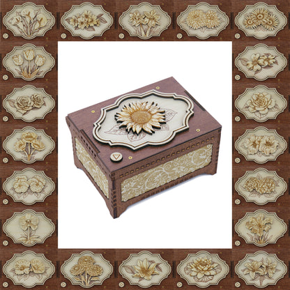 Engraved Flower Music Box - 21 Options