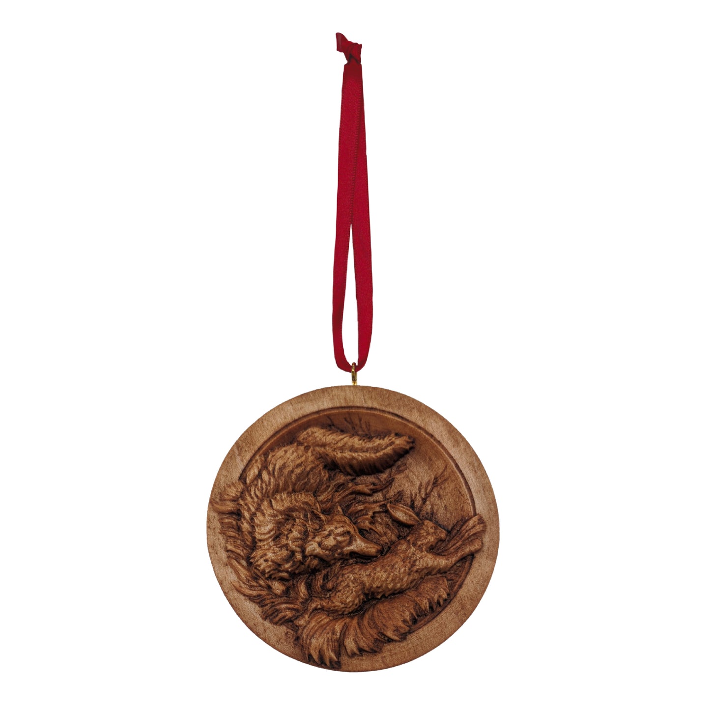 Fox and Rabbit Carved Wood Ornament
