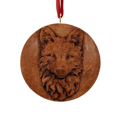 Fox Carved Wood Ornament