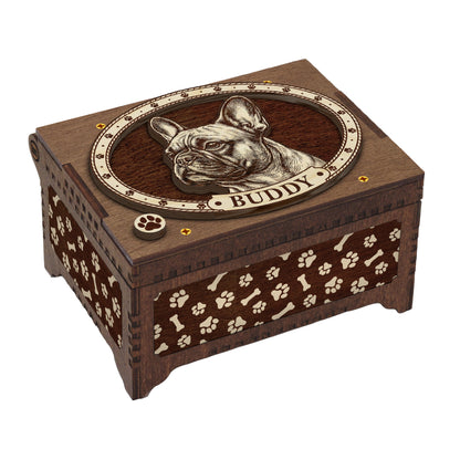 French Bulldog Dog Custom Memorial Music Box, Keepsake Urn