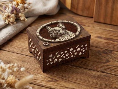 French Bulldog Dog Custom Memorial Music Box, Keepsake Urn