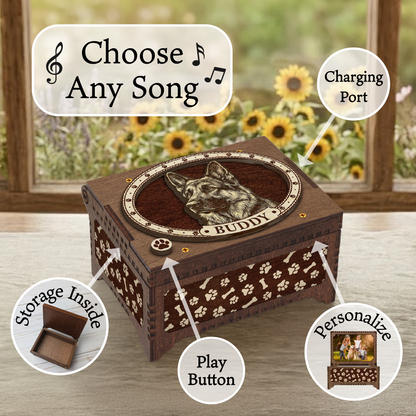 German Shepherd Dog Custom Memorial Music Box, Keepsake Urn