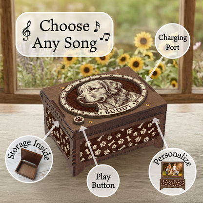 Golden Retriever Dog Custom Memorial Music Box, Keepsake Urn