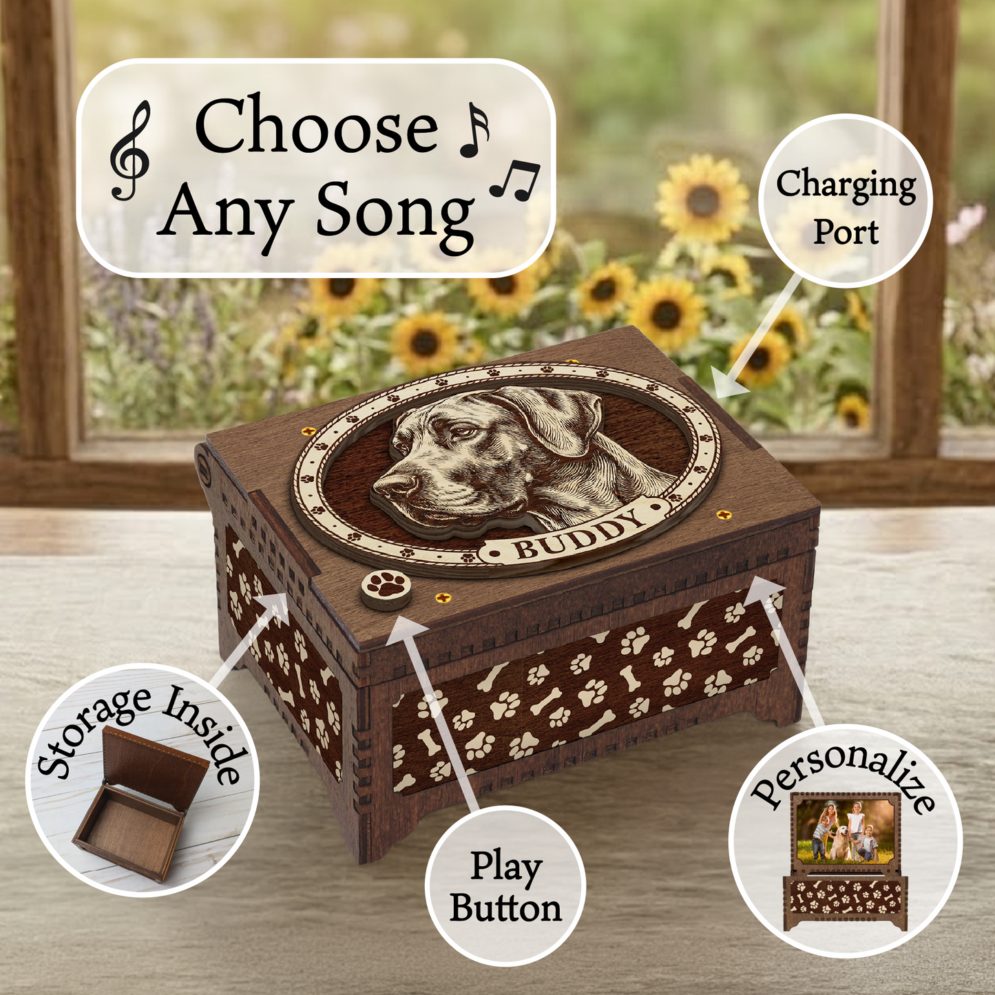 Great Dane Dog Custom Memorial Music Box, Keepsake Urn