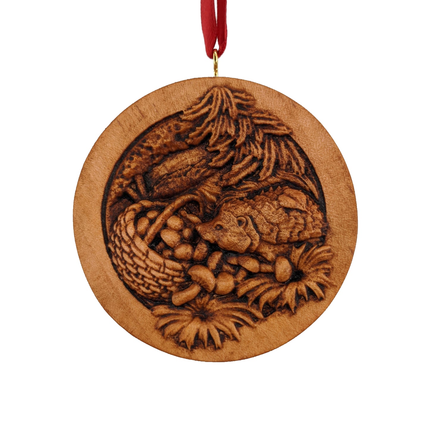 Hedgehog Carved Wood Ornament