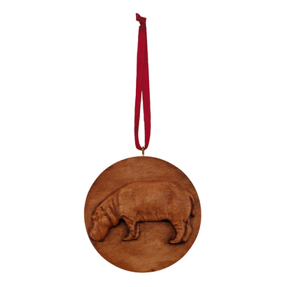 Hippo Carved Wood Ornament