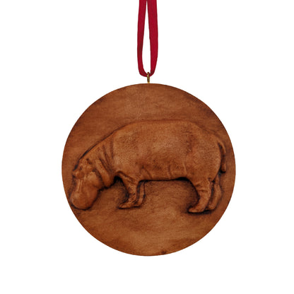Hippo Carved Wood Ornament