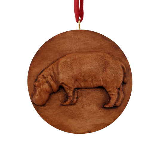 Hippo Carved Wood Ornament