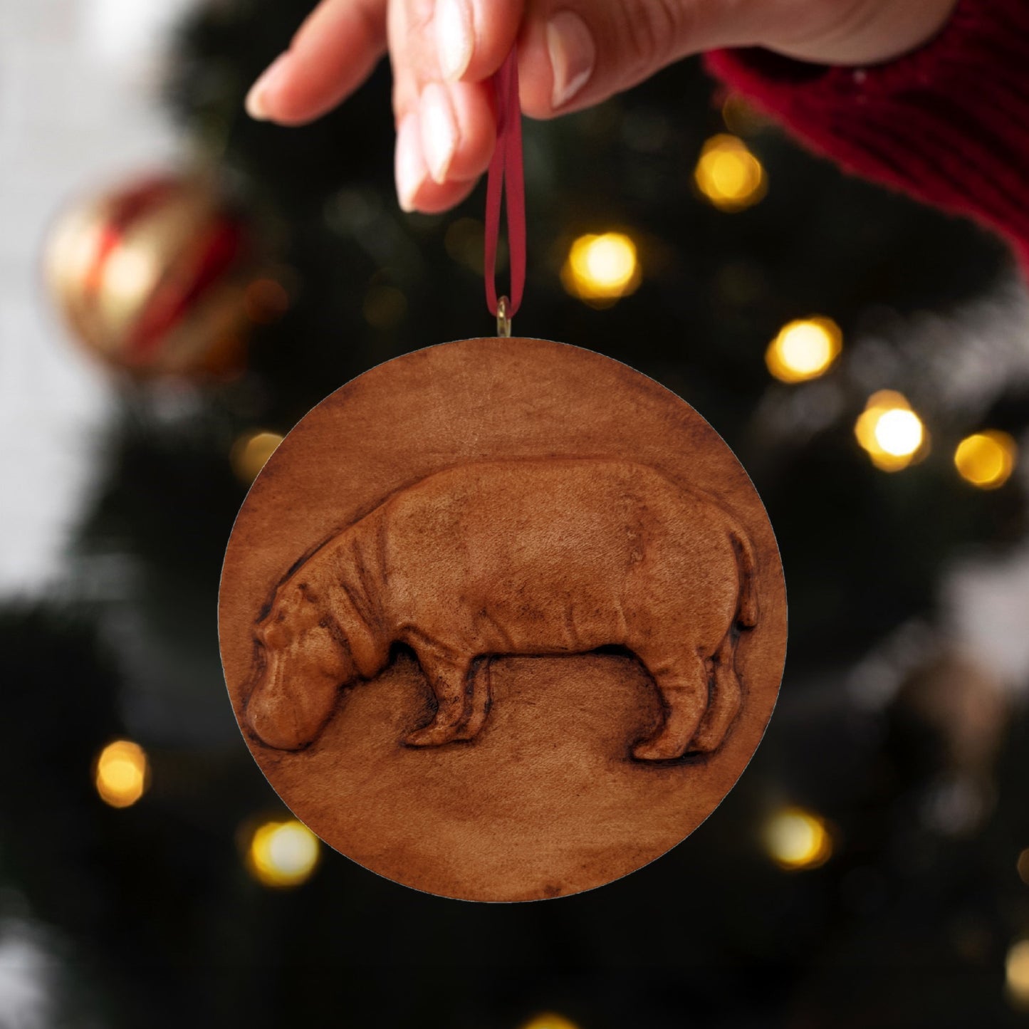 Hippo Carved Wood Ornament