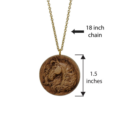 Horse Carved Wood Pendant Necklace