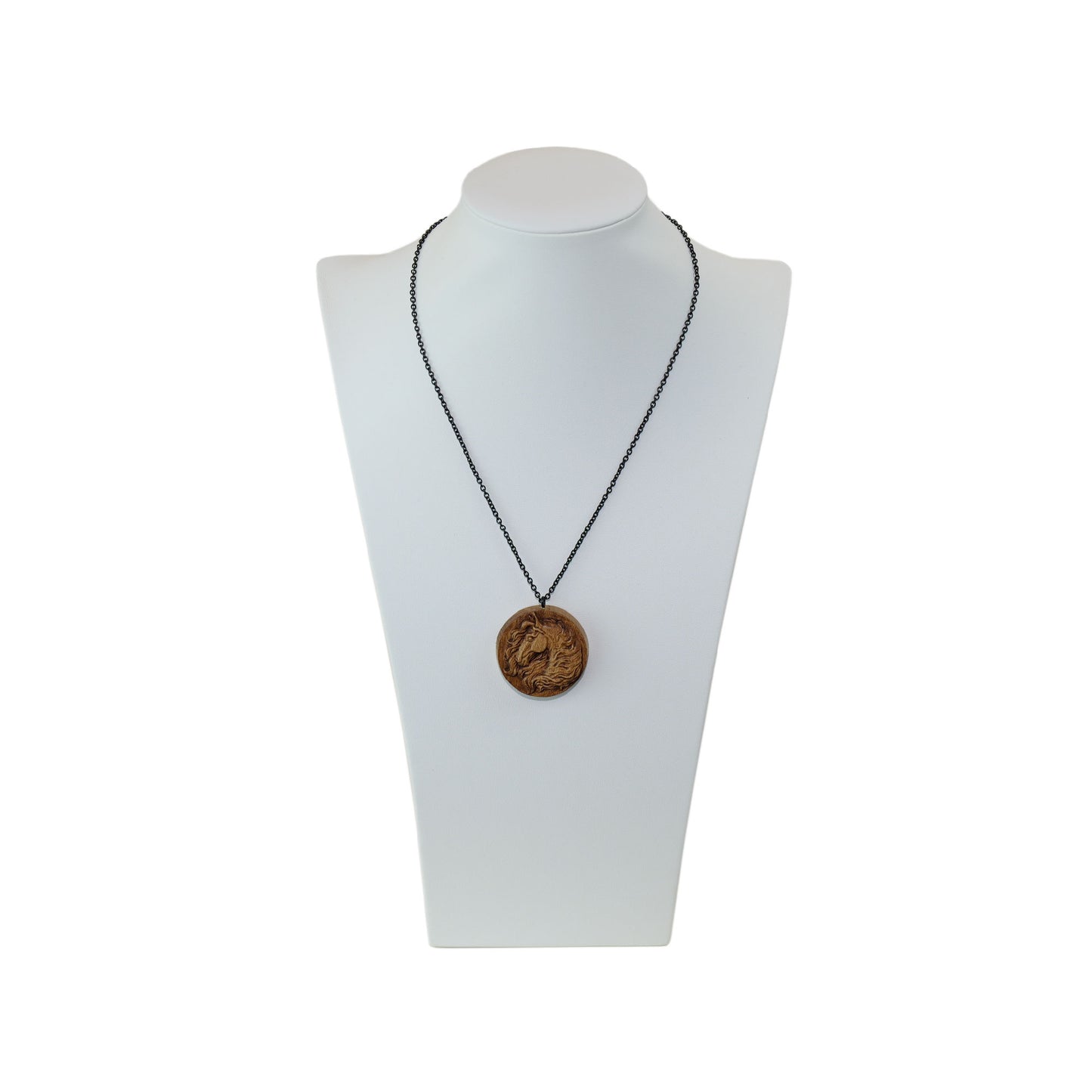 Horse Carved Wood Pendant Necklace