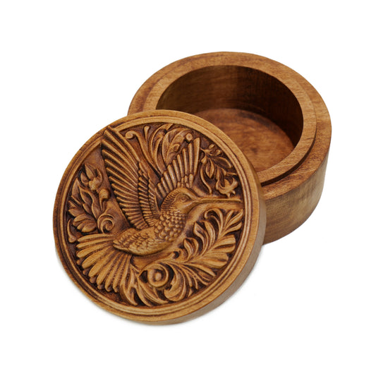 Hummingbird Carved Wood Box