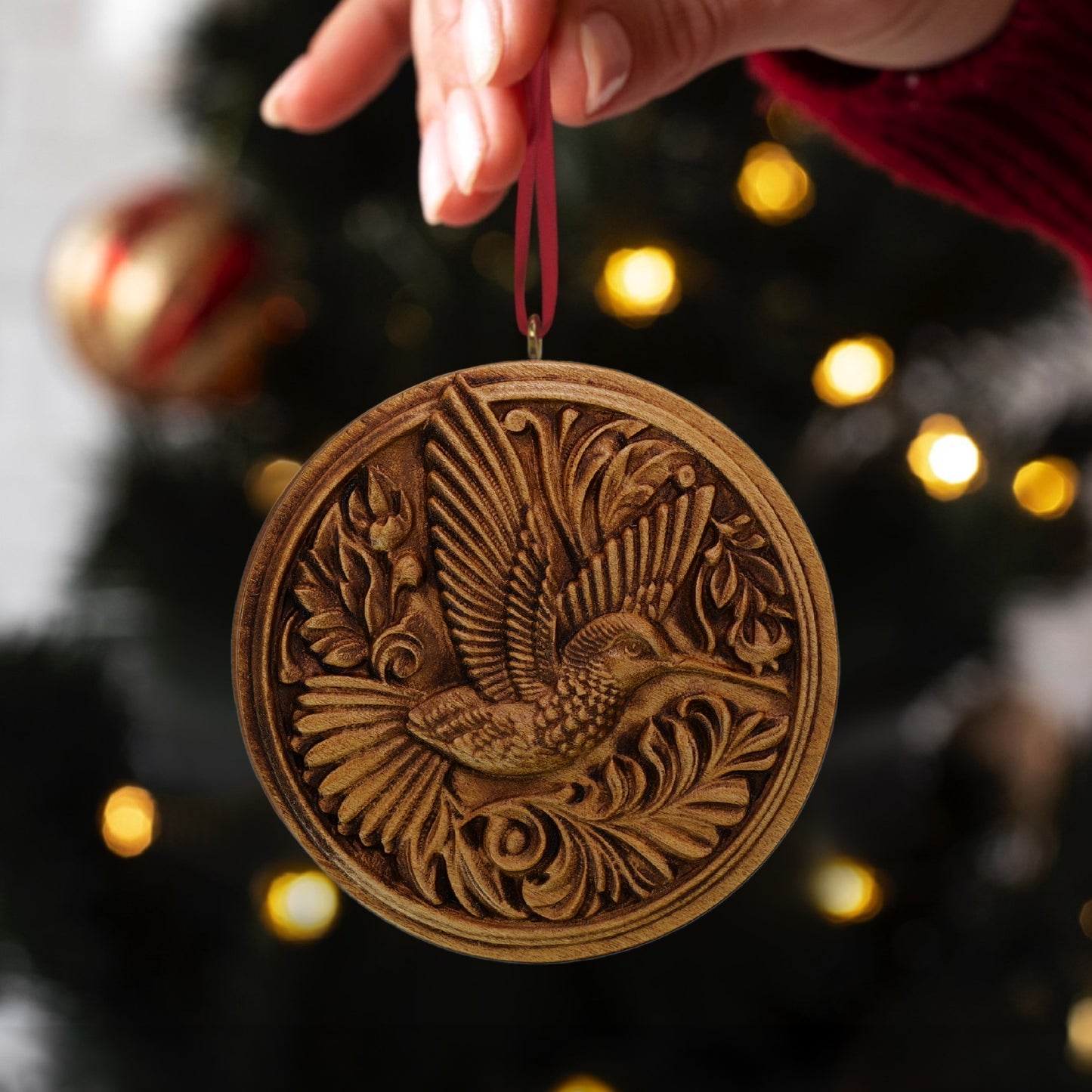 Hummingbird Carved Wood Ornament