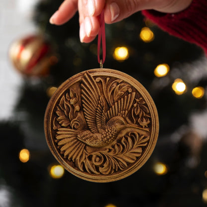 Hummingbird Carved Wood Ornament