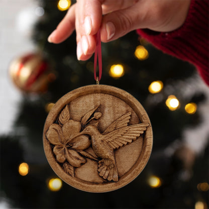 Hummingbird Carved Wood Ornament