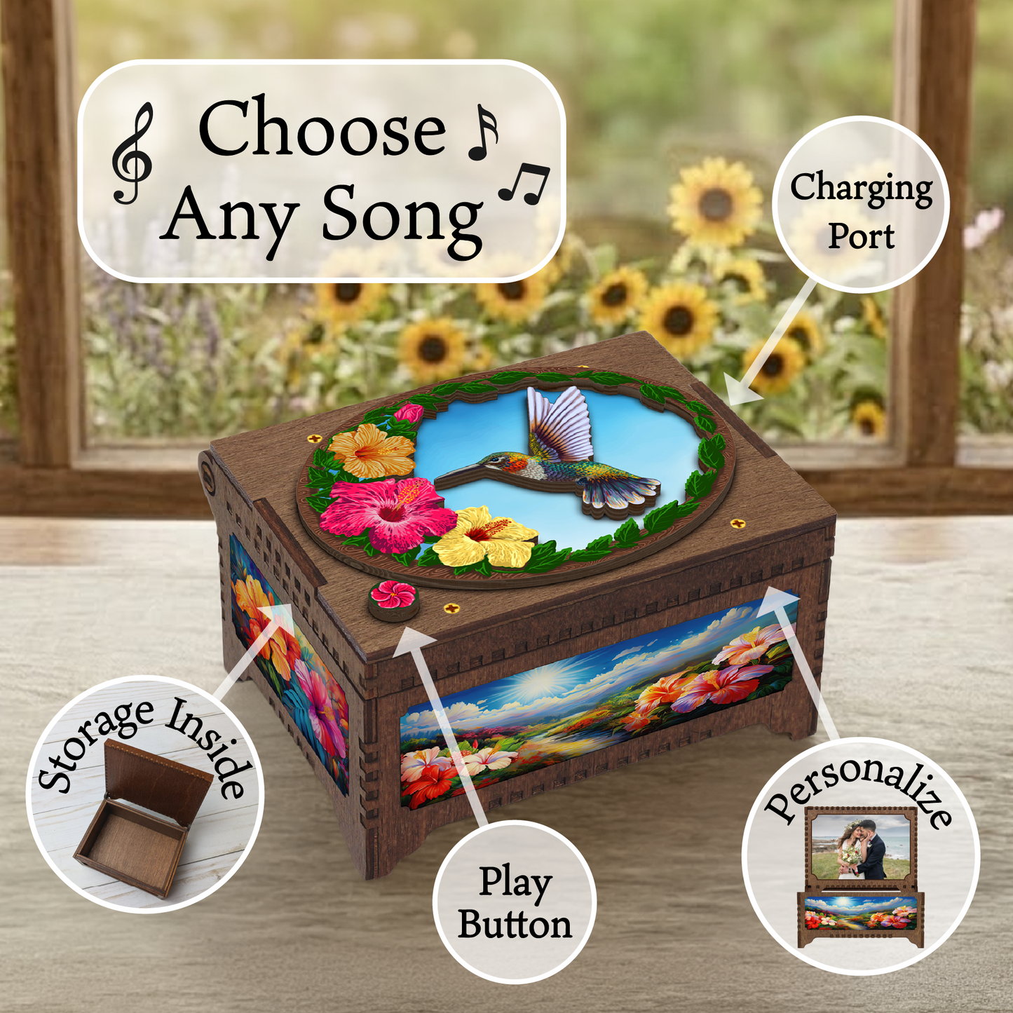 Colorful Hummingbird MP3 Music Box