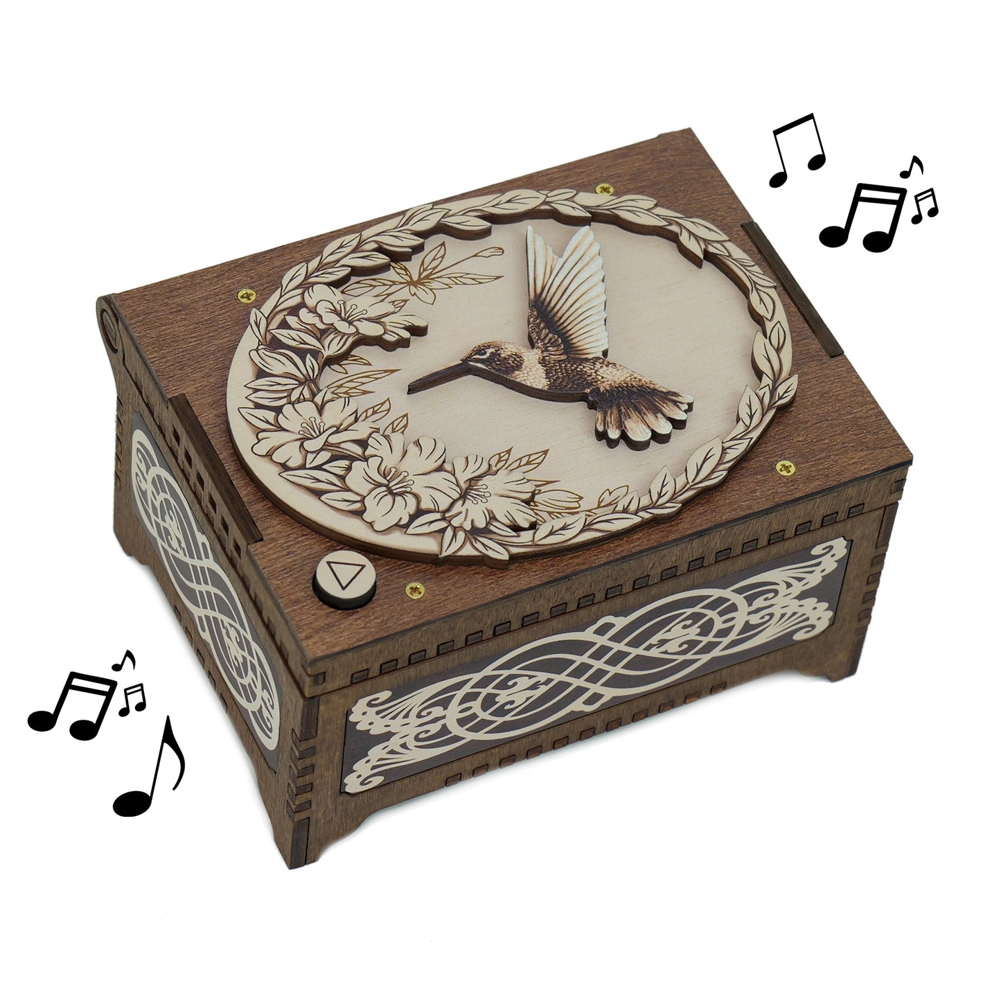 Engraved Hummingbird Music Box