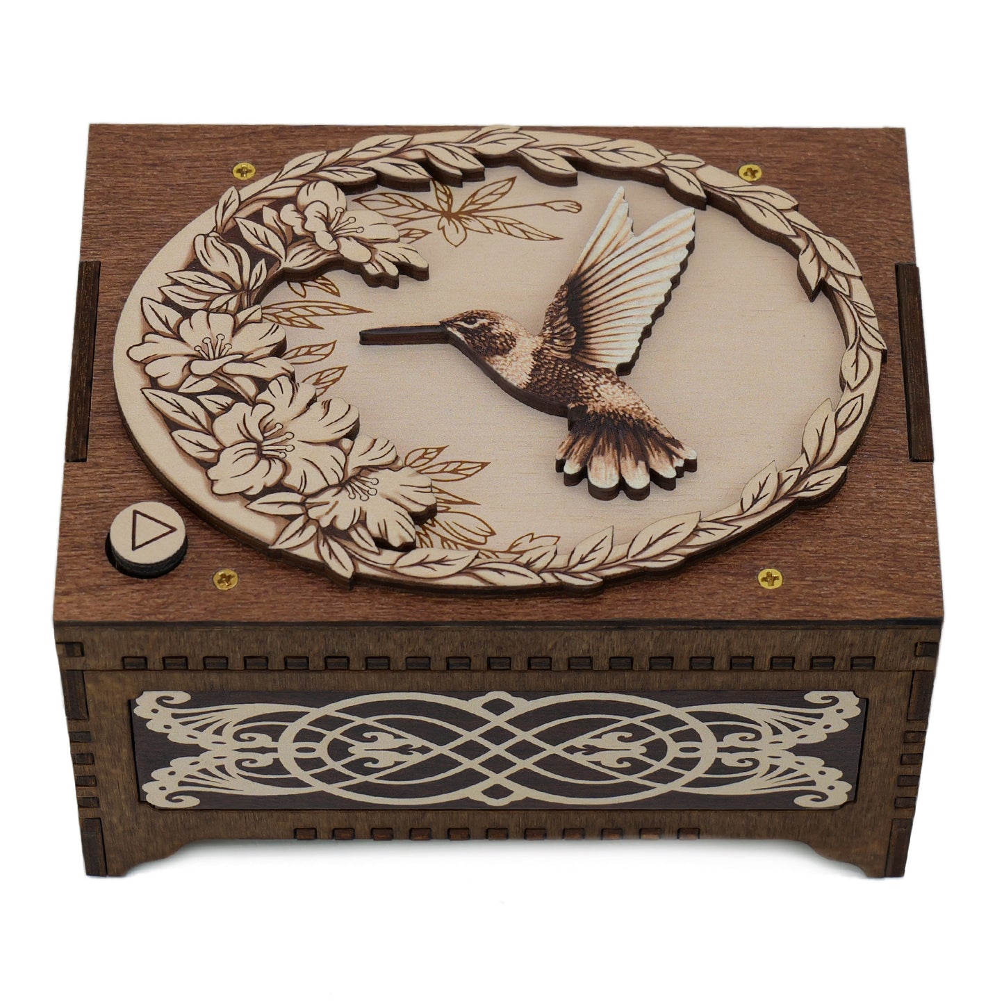 Engraved Hummingbird Music Box